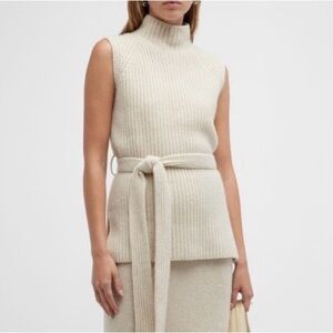 Vince Wool Blend Turtleneck Belted Shell Sweater in Ecru